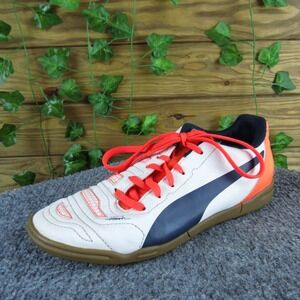 Puma evoPOWER 4 White Orange Indoor Soccer Shoes Boys Size 3 GripTex Comfort